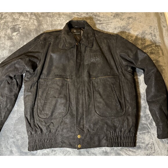 NRA Lifetime Member Suede Leather Jacket Large Black Burk's Bay True Patriot - Picture 7 of 15